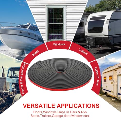 Pangda 20 Ft Rectangular Rubber Seal Strip with Self-Adhesive Tape, 0.75" W x 0.5" H Foam Rubber Weather Stripping for Boat, Automobile, RV, Ship, Garage Door/Window Seal, Black (Solid) - size: L:20ft, W:0.75" X H:0.5", style: Solid