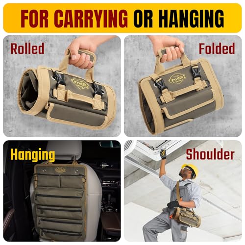 The Ryker Bag 14 Inch Wide Mouth Tool Bag Organizer Small Heavy Duty Tool Bags for Men/Women & Tool Organizer Tool Roll Small Car Portable Tool Bag Roll Up-Gifts for Dad