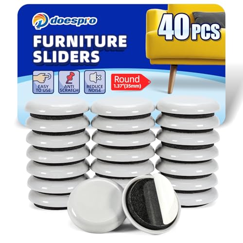 40PCS Small Furniture Sliders for Hardwood Floors & Carpet- 1.37" Self-Stick Furniture Movers Sliders Pads & Chair Glides for Wood Floors Tile Kitchen Appliance Move Furniture Easily (Gray Round) - color: 01 Pe Sliders Round, size: 1.37"(40 Pack)