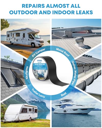 Kohree RV Sealant Tape, 2 Inch x 50 Foot RV Roof Tape Black, UV & Weatherproof Butyl Sealant Roofing Tape for RV Repair, Window, Boat Sealing, Truck Stop Camper Roof Leaks - style: 2in*50ft black
