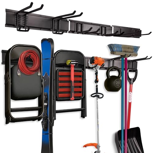 NINE FORTY Garage Tool Organizer Wall Mount - 49.5 Inches, 16" Stud Spacing, 440 LBS. Sturdy Rubber Coated Garden Tool Organizer and Storage Rack with Adjustable Hooks