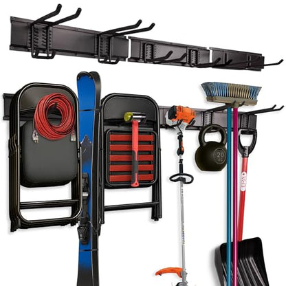 NINE FORTY Garage Tool Organizer Wall Mount - 49.5 Inches, 16" Stud Spacing, 440 LBS. Sturdy Rubber Coated Garden Tool Organizer and Storage Rack with Adjustable Hooks