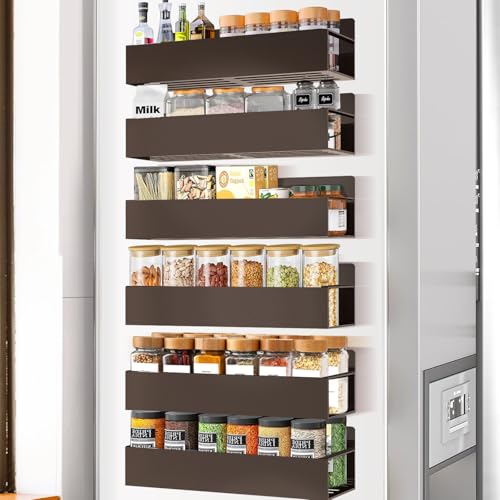 SMRCAD Magnetic Spice Rack for Refrigerator, 6pack Magnetic Shelf for Fridge Space Saving Seasoning Organizer for Kitchen storage Any Metal Surface No Drilling Needed (6pack-Bronze) - color: 6pack-Bronze