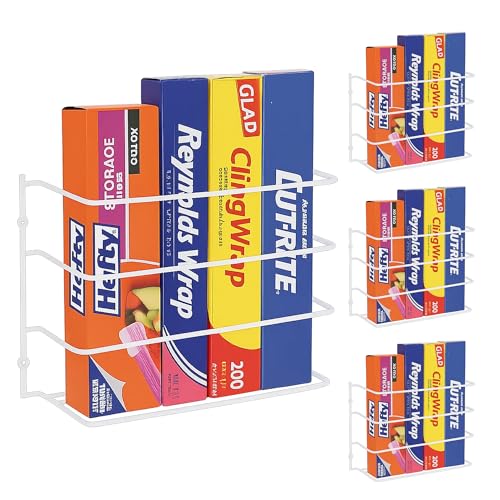 Evelots Kitchen Wrap Organizer - 4 Pack - Hold up to 4 Plastic, Foil, Paper, Wax - Cabinet Door, Wall Rack Basket - Sandwich, Freezer, Food Bag Storage - Laundry Supplies - Plastic Coated Metal - color: White, size: 4 Pack