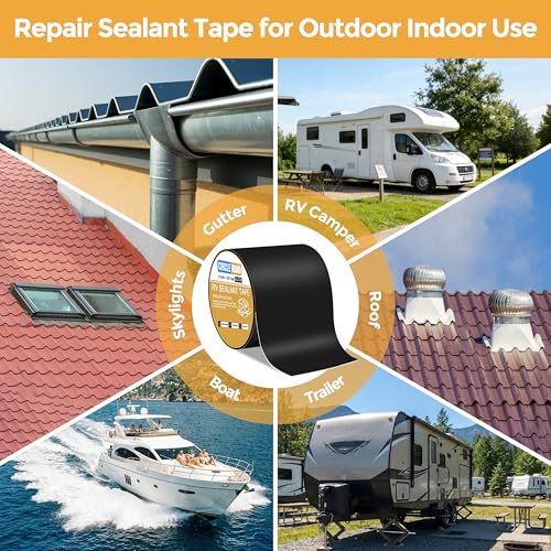 CircleRoad Butyl Sealant Waterproof Tape, RV Roof Tape Black, 6 Inch X 50 Feet RV Repair Sealant Tape, Stop Camper Roof Leaks, UV-Resistant, Weatherproof and Reliable (6In-50FT Black) - style: 6In-50FT Black