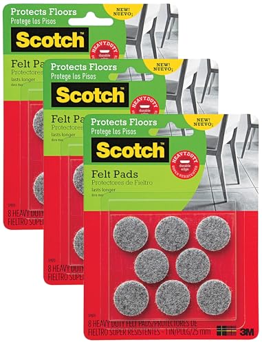 Scotch Heavy Duty Felt Pads, Round, Gray, 1-in Diameter, 8 Pads/Pack (SP870-NA) (Pack of 3) - size: 8 Pads (Pack of 3)