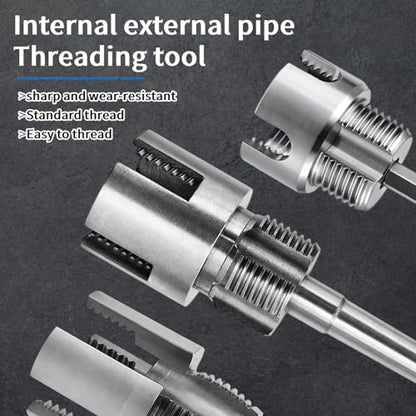 PVC Pipe Threader Set, 3Pcs Integrated Internal & External Pipe Threading Tool for 1/2", 3/4", 1" PVC Pipes, Includes 2 Rolls of 6M Tape, Ideal for Plumbing Repairs & Irrigation Systems