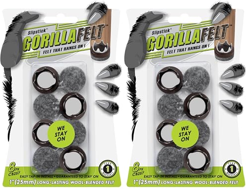 GorillaFelt CB257 Chair Leg Floor Protectors/Felt Glides (Set of 8) Tap On Felt Furniture Pads Guaranteed to Stay On, 1 Inch Round Sliders (Pack of 2) - size: 1 Inch 8 Pack (Pack of 2)