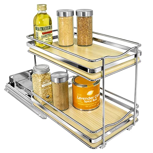 LYNK PROFESSIONAL® Élite™ Pull Out Spice Organization for Cabinets - 6-3/8 inch Wide – Spice Rack for Inside Cabinets – Wood/Chrome - Sliding Spice Rack Organizer for cabinet – Spice Rack - 2 Tier - color: Wood, size: 6-1/4" - 2 Tier