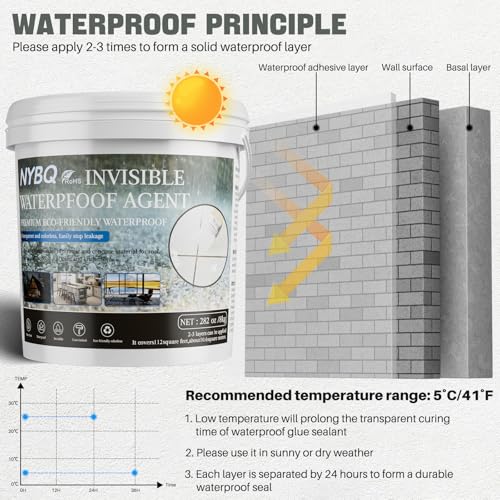 NYBQ Waterproof Sealant Coating 282oz，Transparent Invisible Waterproof Agent, Super Strong Anti-Leakage Polyurethane Coating for Bathroom, Roofs, Kitchen, Patio, Walls, Indoor & Outdoor - style: 282OZ