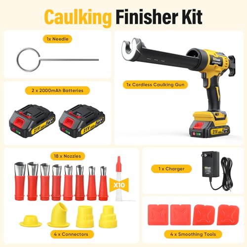 Electric Caulking Gun with 2 Batteries, 882LB Thrust, 32Pcs Cordless Caulking Tool, 6-Speed, Anti-Drip Auto-Retract, LED Light Caulk Gun for RV Sealing, DIY & Professional Use