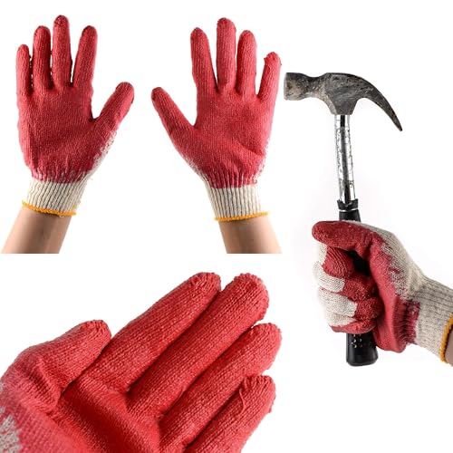 [20 PACK] Latex Dipped Nitrile Coated Work Gloves Small - String Knit Cotton Coated Work Safety Gloves Great for Construction, Warehouse, Home, Landscaping, Moving, Mechanic Cotton Disposable Gloves