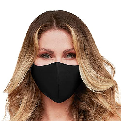 Washable Face Mask with Adjustable Ear Loops & Nose Wire - 3 Layers, Made in USA - color: Solid - Black