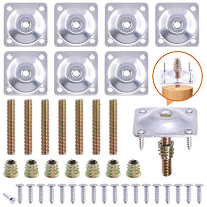 8 Sets Leg Mounting Plates with Hanger Bolts Screws Furniture Legs Attachment Plates Industrial Strength T-Plate 5/16" (M8) for Sofa Couches Chair Seats