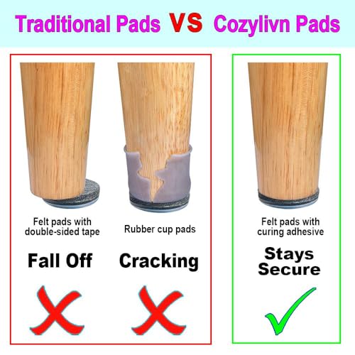 No Lost Pads! Chair Leg Glides (Felt Base) for Thick, Thin & Plush Rugs – Easy Glide, No Wrinkles, Chair Feet, Not Adhesive Backing | 30mm (1.2") Round, 24 Pcs - size: 1 3/16" Round Gray