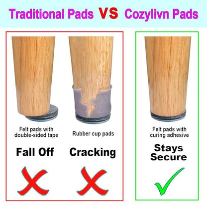 No Lost Pads! Chair Leg Glides (Felt Base) for Thick, Thin & Plush Rugs – Easy Glide, No Wrinkles, Chair Feet, Not Adhesive Backing | 40mm (1.6") Round, 16 Pcs - size: 1 9/16" Round Gray