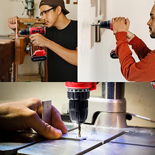 jar-owl Powerful Brushless Motor 21V Cordless Drill Set, 319 in-lb Torque, 0-1350RMP Variable Speed, 10MM 3/8'' Keyless Chuck, 25+1 Clutch, 1.5Ah Li-Ion Battery & Charger for Home Tool Kit - style: 21V Brushless Motor Red