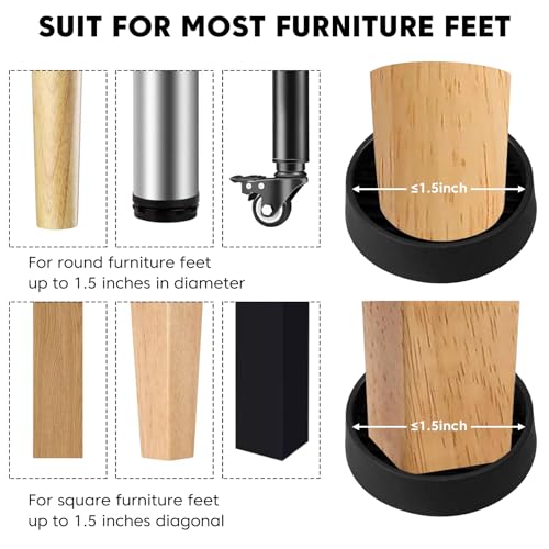 1.5" x 1.5" Rubber Furniture Pads Non Slips - 8 PCS Floor Protectors for Furniture, Rubber Feet Chair Leg Floor Protectors for Bed Sofa Table and Chair Stopper (Black, Round) - size: 8PCS 1.5" x 1.5" Black