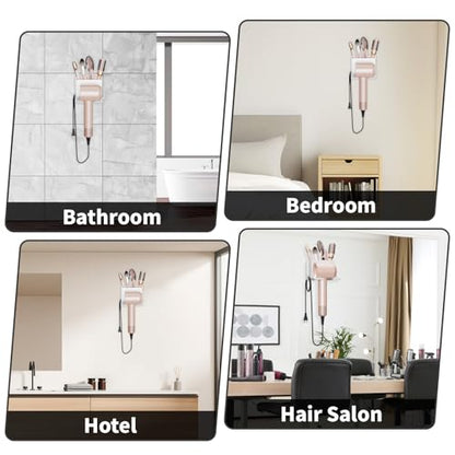 Hair Dryer Holder Wall Mounted, Hair Tools Organizer, Bathroom Space-Saving Blow Dryer Organizer Curling Irons Storage Hair Dryer Comb Attachments White (Self-Adhesive and Drilling) - color: White