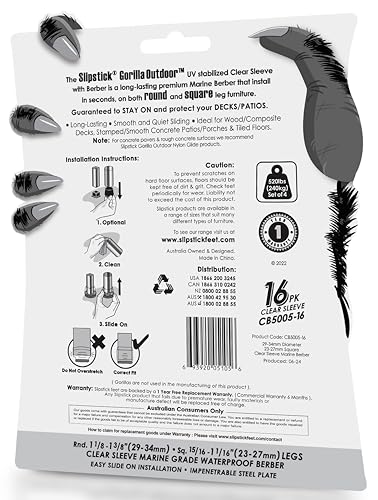 Slipstick GorillaOutdoor Berber Furniture Feet Pads with Clear Sleeve Sock, Weatherproof Outdoor Furniture Floor Protector Sliders (Universal Medium x 16) - size: Universal Medium x 16