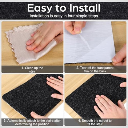 Homoyoyo 2Pcs Garage Stair Treads: Stair Treads Collection Indoor Skid Slip Resistant Skid Resistant Carpet Glue-Free Self-Adhesive Anti-Slip Mats Double Stripes for Repeated Use (Black,29X8X0.2inch) - color: Black