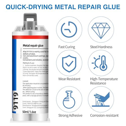 Professional Metal Repair Epoxy Glue, 1.6 Oz Heavy Duty Weld - Strongest for Metal, Aluminum, Steel, Stone, Plastic - All Purpose Adhesive
