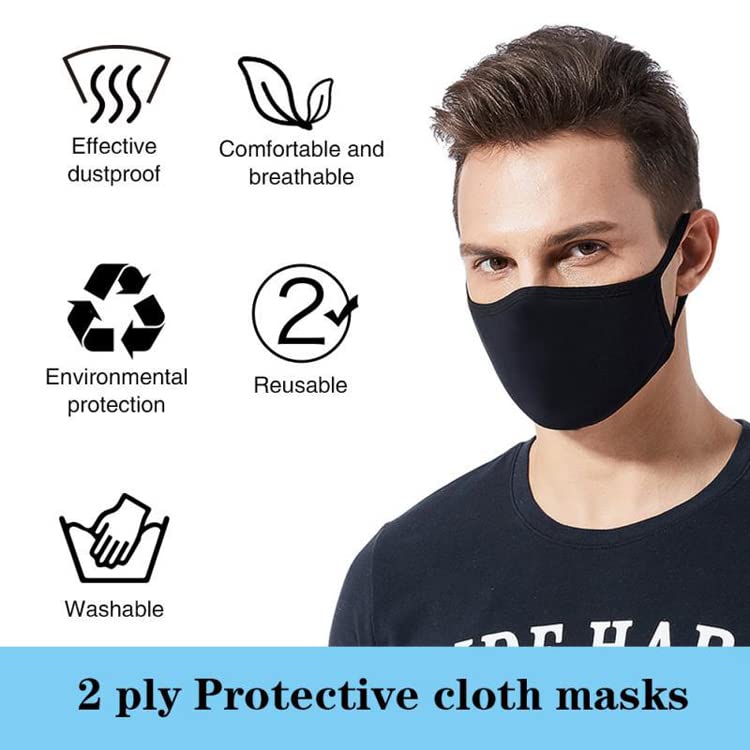 GALAXYLENSE 5 Packs Cotton Washable,Reusable Black Face Mask, Mouth Cover Breathable For Personal Care Protection - color: 4 Packs Black ...