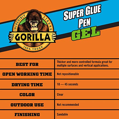 Gorilla Super Glue Gel Pen, 5.5 Gram (Pack of 1) - size: Pack of 1, style: Gel
