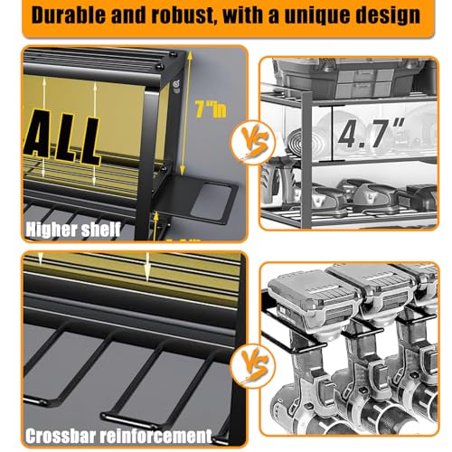 Garage Tool Organizer Wall Mount, 26x12x7.9in Power Storage Rack Garage Holder, 200LB Load-bearing Capacity Heavy Duty Drill Holder for Workshop Shed Van, Big Garage Organization and Storage System