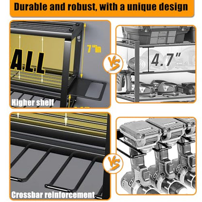 Garage Tool Organizer Wall Mount, 26x12x7.9in Power Storage Rack Garage Holder, 200LB Load-bearing Capacity Heavy Duty Drill Holder for Workshop Shed Van, Big Garage Organization and Storage System