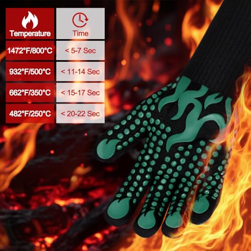 Comsmart BBQ Gloves, 1472 Degree F Heat Resistant Grilling Gloves Silicone Non-Slip Oven Gloves Long Kitchen Gloves for Barbecue, Cooking, Baking, Cutting - color: Green, size: long