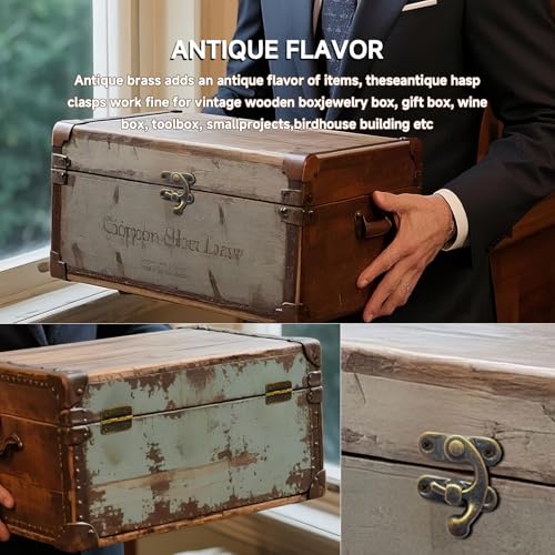 EAEDMY 36 Sets Retro Jewelry Box Hinges and Latches Hardware, Small Bronze Brass Latch for Wooden Jewelry Box and Decorative Cabinet, with Matching Screws Kit(Catch*12 + Hinges*24) (36)