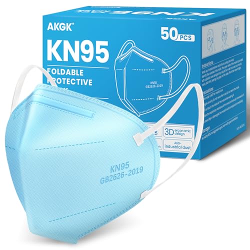 akgk KN95 Face Mask 50 PCS, Breathable Protection Masks, 5-Ply KN95 Blue Masks, Cup Dust Safety Masks - color: Blue
