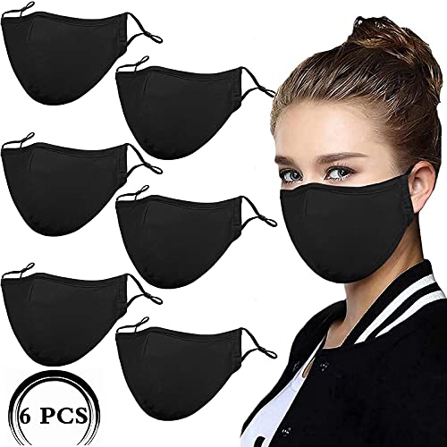 Black Reusable Breathable Cloth Face Protection，Adjustable Washable Male and Women Fashion Face Protection Cover - color: 6 Pcs