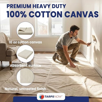 Tarps Now 30x30 ft Premium Heavy Duty Canvas Drop Cloth for Painting - Reusable Painter Tarp, 100% Cotton Fabric Floor Cover & Furniture Protection, Washable Paint Drop Cloth - size: 30' x 30'