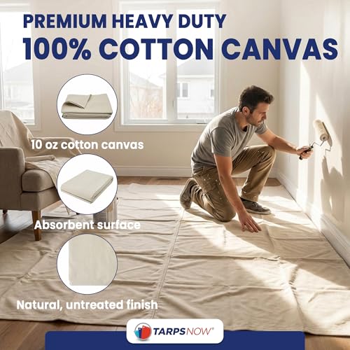 Tarps Now 20x30 ft Premium Heavy Duty Canvas Drop Cloth for Painting - Reusable Painter Tarp, 100% Cotton Fabric Floor Cover & Furniture Protection, Washable Paint Drop Cloth - size: 20' x 30'