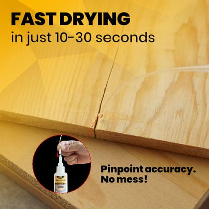 Wood Super Glue Liquid, Clear Instant Cyanoacrylate Adhesive for Wood Crafts Repair Woodworking, All Purpose CA Glue for Shoe Ceramic Plastic Leather Glass Model Metal Pottery Aquarium Porcelain Stone - size: 1oz-Thin