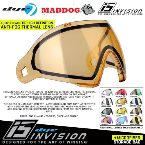 Maddog Dye i5 Thermal Anti-Fog Paintball Airsoft Mask Goggle System Combo with Microfiber Bag | Safety Certified Protection - color: Dyecam