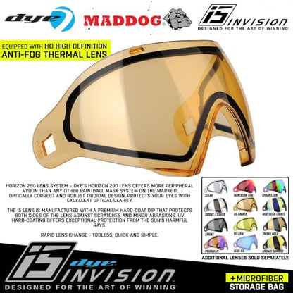 Maddog Dye i5 Thermal Anti-Fog Paintball Airsoft Mask Goggle System Combo with Microfiber Bag | Safety Certified Protection - color: Dyecam
