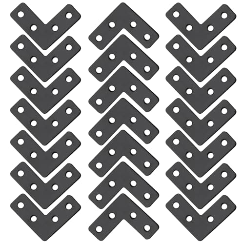 Hordion 20Pcs 1.6 x 1.6 Inch L Shape Bracket Flat Corner Brace (40 X 40mm), Right Angle Bracket Black Heavy Duty Repair Mending Plates for Wood Furniture Chair Drawer Cabinet - size: 1.6*1.6''/40*40mm, Silver