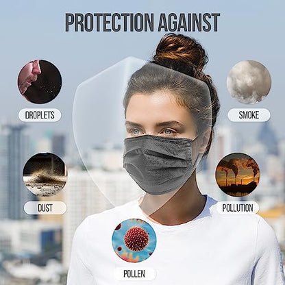 SereneLife 50 Count Disposable Face Masks | Breathable 3-Ply Layers | Made from Non-Woven Fabric | Comfortable Earloops | Daily Use & Personal Care | Easy to Use & Disposable | For Adults (Black) - size: 50 Count (Pack of 2)