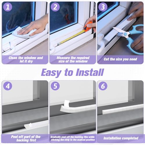 3Pcs 196" Door Insulation White Weather Strip Window Seal Weather Seal Window Gap Filler Stripping for Winter Insulation Foam Self Adhesive Door Gap Filler Noise Blocker Draft Stopper, Wedge