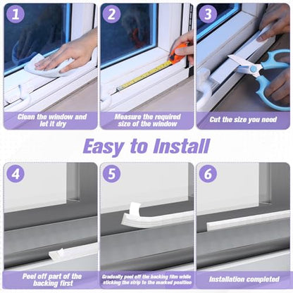 3Pcs 196" Door Insulation White Weather Strip Window Seal Weather Seal Window Gap Filler Stripping for Winter Insulation Foam Self Adhesive Door Gap Filler Noise Blocker Draft Stopper, Wedge