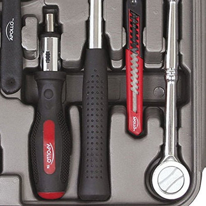 Apollo Tools 79 Piece Multi-Purpose SAE and Metric Tool Set with Sockets for the Garage, Home or on the Road. Includes Essential Tools for Vehicle Maintenance and Repairs - Red- DT9411 - size: 79-piece