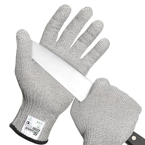 Schwer SlicePro ANSI Cut Resistant Gloves, Food Grade Cutting Glove for Kitchen Food Prep, Mandoline Gloves for Meat Cutting, Oyster Shucking, Fish Fillet Processing, PR1501-G, L - color: Grey, size: Large