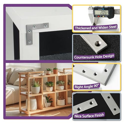Alise L Flat Brackets,Corner Bracket Corner Brace Mending Plate Repair 4.8''x4.8'' Stainless Steel Flat Braces for Wood Tables, Chairs, Sofas, Beds, Cabinets, Doors and Windows,Brushed,4Pcs - size: 120x120mm(4pcs), style: Brushed
