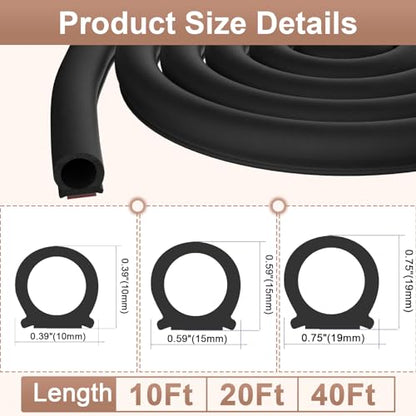 alophoty 20 Ft Rubber Weather Stripping Door Seal, D Shaped Automotive Weather Stripping, Car Door Seal Strip, Self Adhesive Soundproofing Weatherstripping for Doors Windows Car Truck Auto RV - size: 0.39"x0.39"-20ft