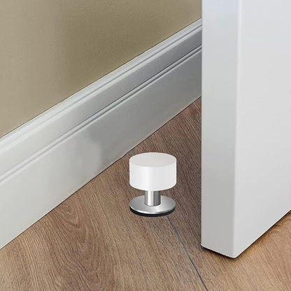 Door Stop, White Silicone with Stainless Steel Base, Self-Adhesive Wall Mounted, Impact Absorbing Design for Walls and Furniture Protection.1.57in.2-Pack