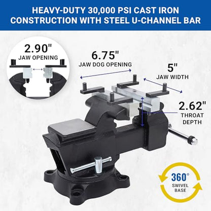 Yost Vises, 5in. Multi-Purpose Vise, Jaw Width 5 in, Jaw Capacity 2.9 in, Model# MV-5 - size: 5 Inch