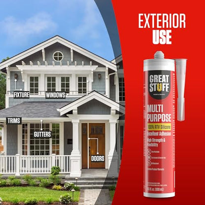 Great Stuff 100% Silicone Caulk - Clear RTV Silicone Sealant, All Purpose Sealant, Outdoor Caulking Weatherproof, Silicone Caulk Clear, Bathroom Caulk, Silicone Sealant, 10.1 oz